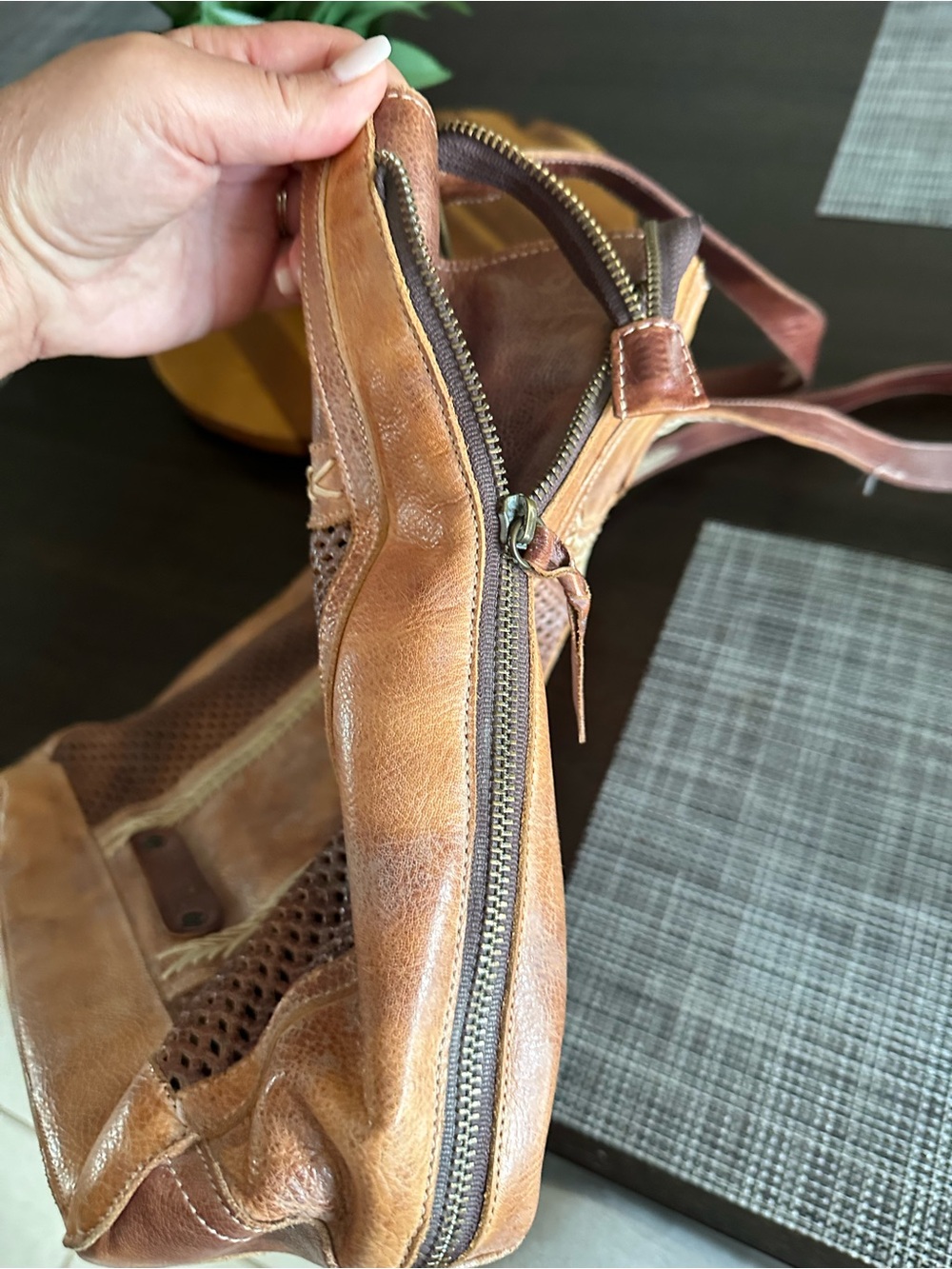 Bed Stu Brown Tan Woven Leather Tote - Picture 7 of 12